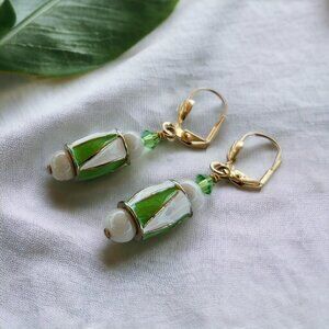 Green Stone and Enamel with Swarovski Bicone Earrings